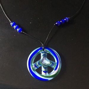 Glass Peace Sign Pendant  Necklace